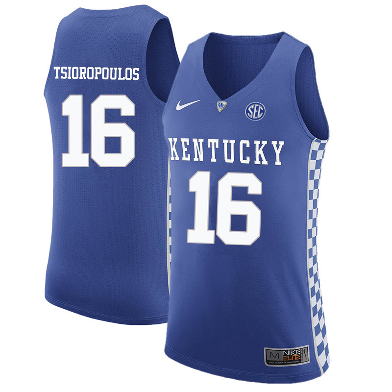 Men Kentucky Wildcats #16 Lou Tsioropoulos College Basketball Jerseys-Blue
